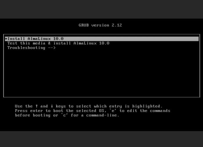 первый экран установки linux